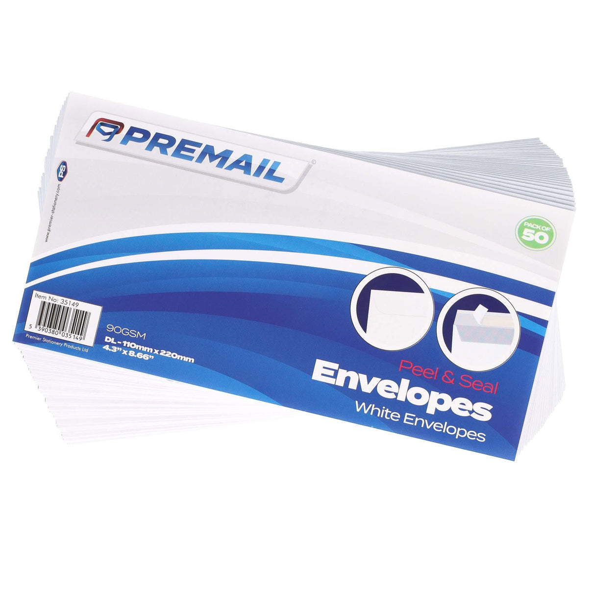 Premail DL Peel & Seal Envelopes - 110 x 220mm - White - Pack of 50-Envelopes-Premail|StationeryShop.co.uk