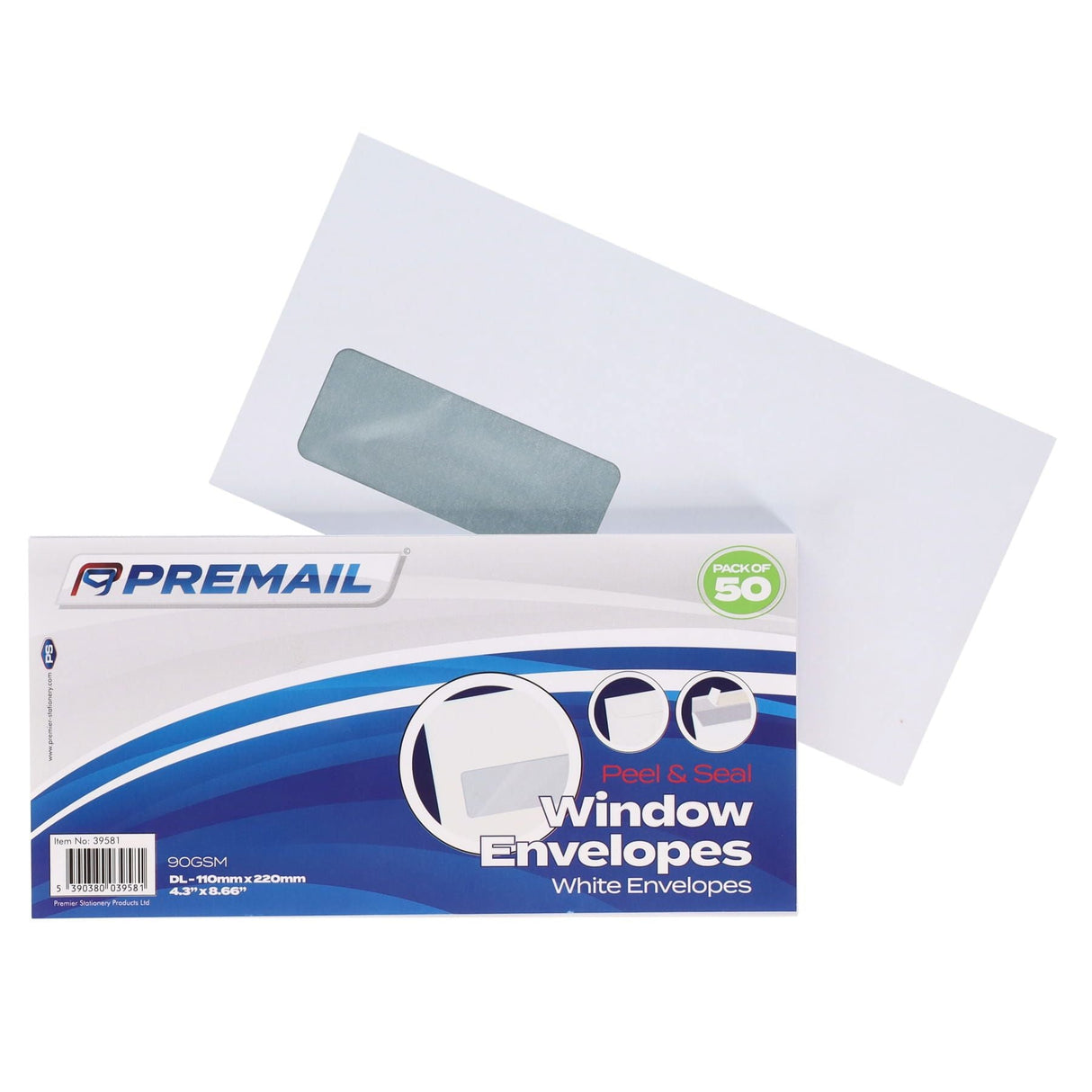 Premail DL Peel & Seal Window Envelopes - White - Pack of 50-Envelopes-Premail|StationeryShop.co.uk