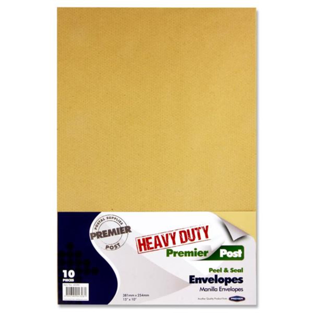 Premail Heavy Duty Peel & Seal Envelopes - 381 x 254mm - Manilla - Pack of 10-Envelopes-Premail|StationeryShop.co.uk