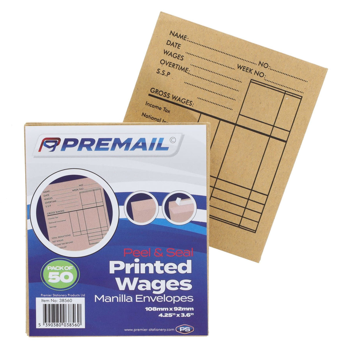 Premail Peel & Seal Printed Wages Manilla Envelopes - Pack of 50-Envelopes-Premail|StationeryShop.co.uk