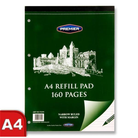 Premier A4 Refill Pad - Narrow Ruled - Top Bound - 160 Pages-Notebook Refills-Premier|StationeryShop.co.uk