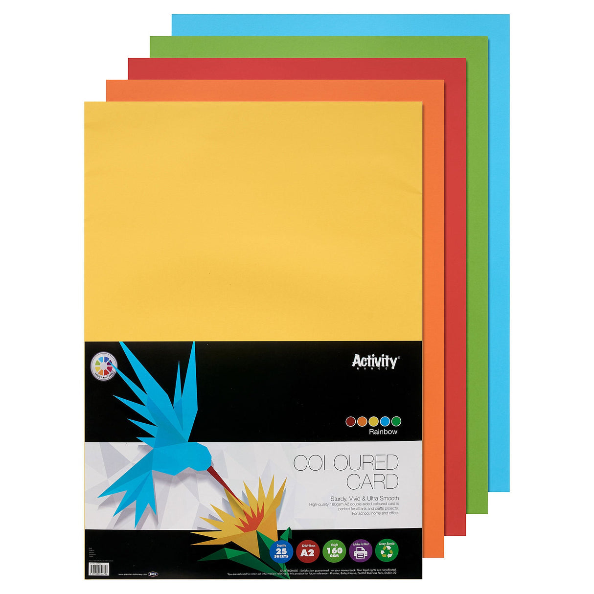 Premier Activity A2 Card - 160gsm - Rainbow - 25 Sheets-Craft Paper & Card-Premier|StationeryShop.co.uk