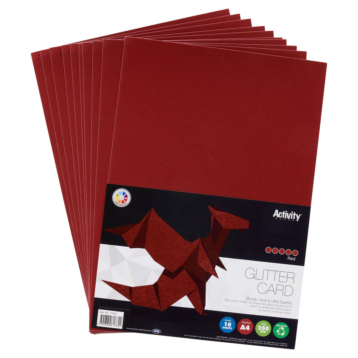 Premier Activity A4 Glitter Card- 250 gsm - Red - 10 Sheets-Craft Paper & Card-Premier|StationeryShop.co.uk