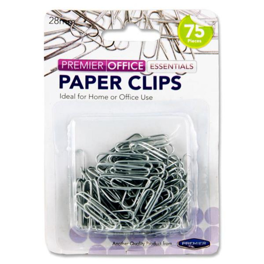 Premier Office 28mm Paper Clips - Silver - Pack of 75-Paper Clips, Clamps & Pins-Premier Office|StationeryShop.co.uk