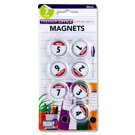 Premier Office 30mm Round Magnets - Weekdays - Pack of 7-Magnets-Premier Office|StationeryShop.co.uk