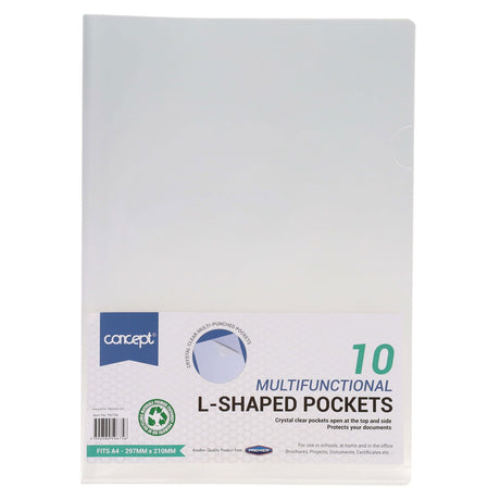 Premier Office A4 L-Shaped Folders Protective Pockets - Pack of 10-Punched Pockets-Premier Office|StationeryShop.co.uk