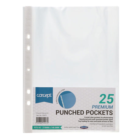 Premier Office A5 Protective Punched Pockets - Pack of 25-Punched Pockets-Premier Office|StationeryShop.co.uk