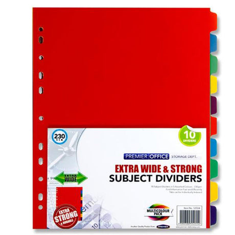 Premier Office Extra Wide Subject Dividers - 230 gsm - 10 Tabs-Page Dividers & Indexes-Premier Office|StationeryShop.co.uk