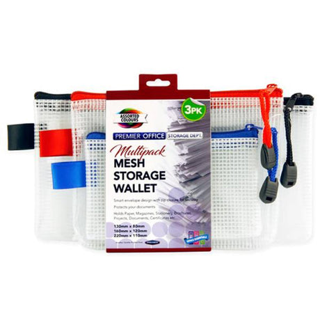 Premier Office Multipack | Mesh Storage Wallets - Pack of 3-Document Folders & Wallets-Premier Office|StationeryShop.co.uk