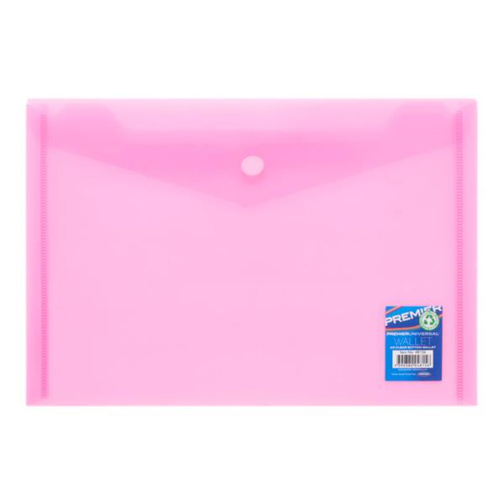 Premier Universal A5 Button Wallet - Pink-Document Folders & Wallets-Premier Universal|StationeryShop.co.uk