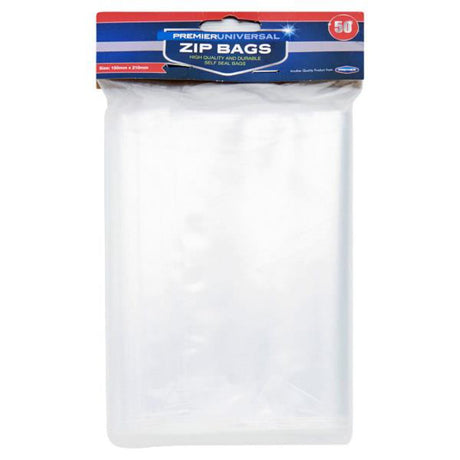 Premier Universal Zip Bags - 150x210mm - Pack of 50-Cellophane Bags & Rolls-Premier Universal|StationeryShop.co.uk
