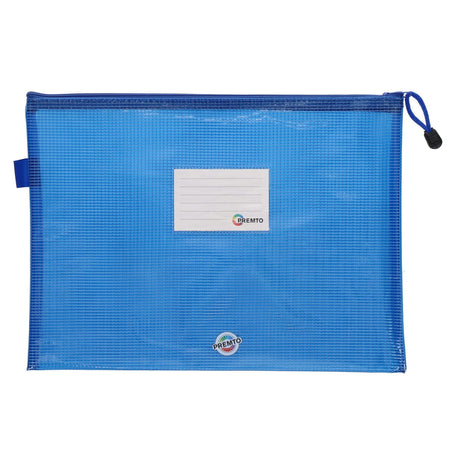 Premto A4+ Extra Durable Expanding Mesh Wallet with Zip - Printer Blue-Mesh Wallet Bags-Premto|StationeryShop.co.uk