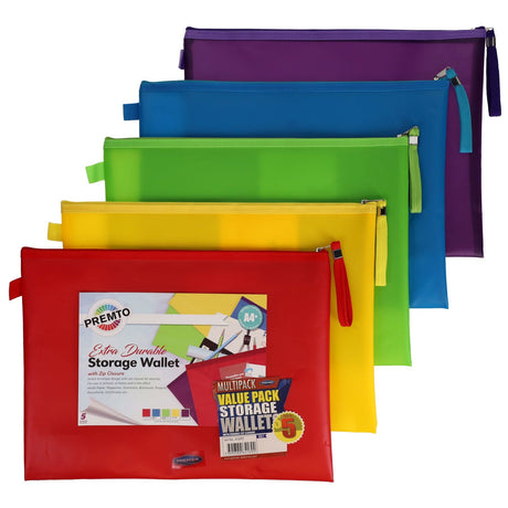 Premto A4+ Extra Durable Storage Wallets - Ice S1 - Pack of 5-Document Folders & Wallets-Premto|StationeryShop.co.uk
