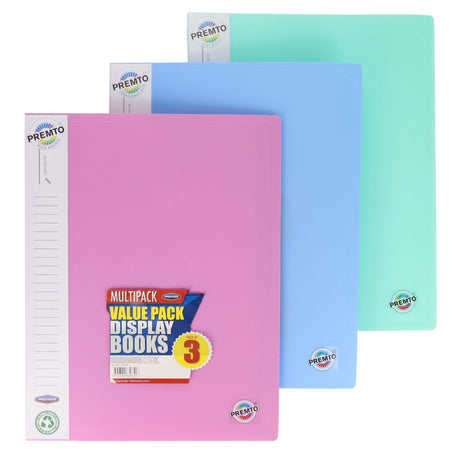 Premto A4 Pocket Display Book - Pastel - 20 Pockets - Pack of 3-Display Books-Premto|StationeryShop.co.uk