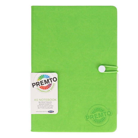 Premto A5 PU Leather Hardcover Notebook with Elastic Closure - 192 Pages - Caterpillar Green-A5 Notebooks-Premto|StationeryShop.co.uk