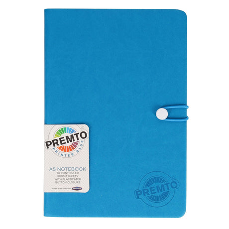 Premto A5 PU Leather Hardcover Notebook with Elastic Closure - 192 Pages - Printer Blue-A5 Notebooks-Premto|StationeryShop.co.uk