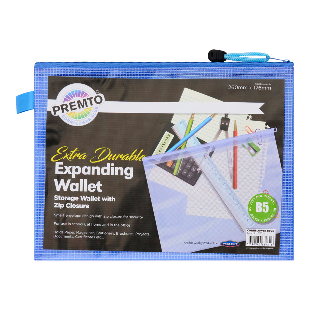 Premto B5 Extra Durable Mesh Wallet - Cornflower Blue-Mesh Wallet Bags-Premto|StationeryShop.co.uk