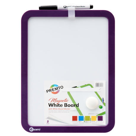 Premto Magnetic White Board With Dry Wipe Marker - Grape Juice - 285x215mm-Whiteboards-Premto|StationeryShop.co.uk
