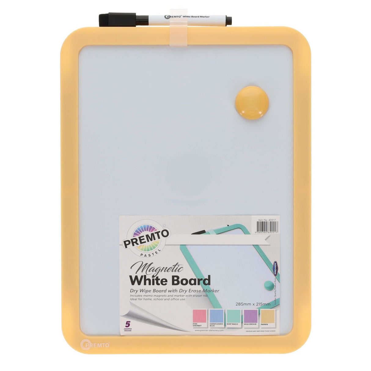 Premto Magnetic White Board With Dry Wipe Marker - Papaya - 285x215mm-Whiteboards-Premto|StationeryShop.co.uk