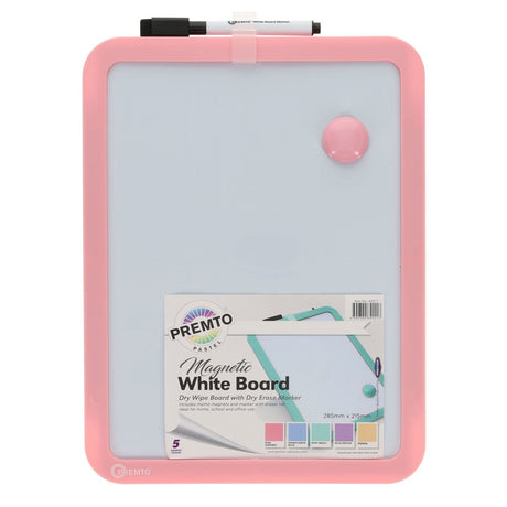 Premto Magnetic White Board With Dry Wipe Marker - Pink Sherbet - 285x215mm-Whiteboards-Premto|StationeryShop.co.uk