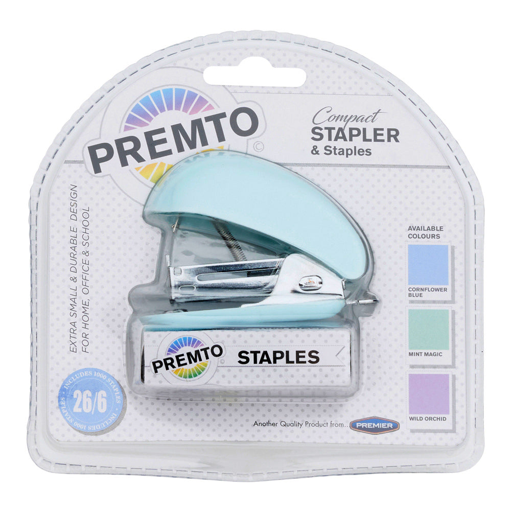 Premto Mini Stapler & 1000 26/6 Staples - Pastel - Cornflower Blue-Staplers & Staples-Premto|StationeryShop.co.uk