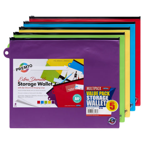 Premto Multipack| Extra Durable Storage Pvc Wallet - A4+ Pack of 5-Document Folders & Wallets-Premto|StationeryShop.co.uk