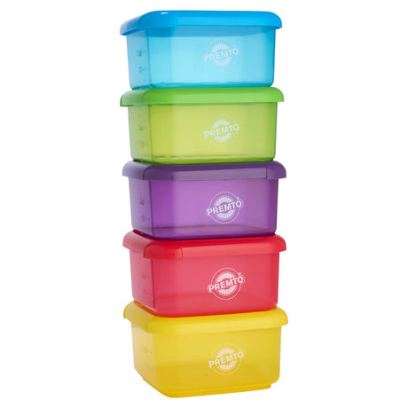 Premto Multipack | Square BPA Free Meal Box - Microwave Safe - Set of 5-Lunch Boxes-Premto|StationeryShop.co.uk