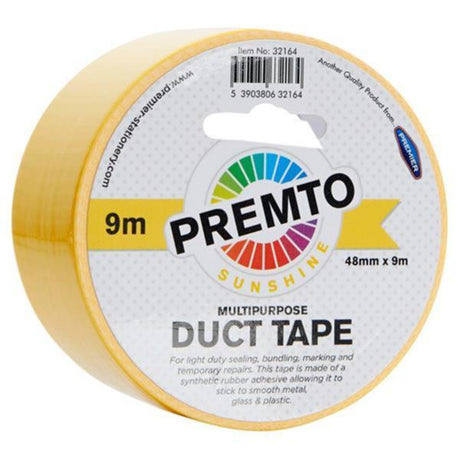 Premto Multipurpose Duct Tape - 48mm x 9m - Sunshine Yellow-Multipurpose Tape-Premto|StationeryShop.co.uk