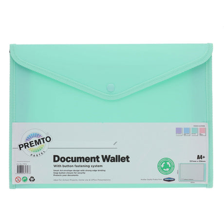 Premto Pastel A4+ Button Wallet - Mint Magic-Document Folders & Wallets- Buy Online at Stationery Shop UK