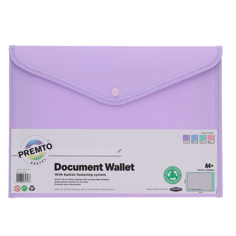 Premto Pastel A4+ Button Wallet - Wild Orchid-Document Folders & Wallets- Buy Online at Stationery Shop UK