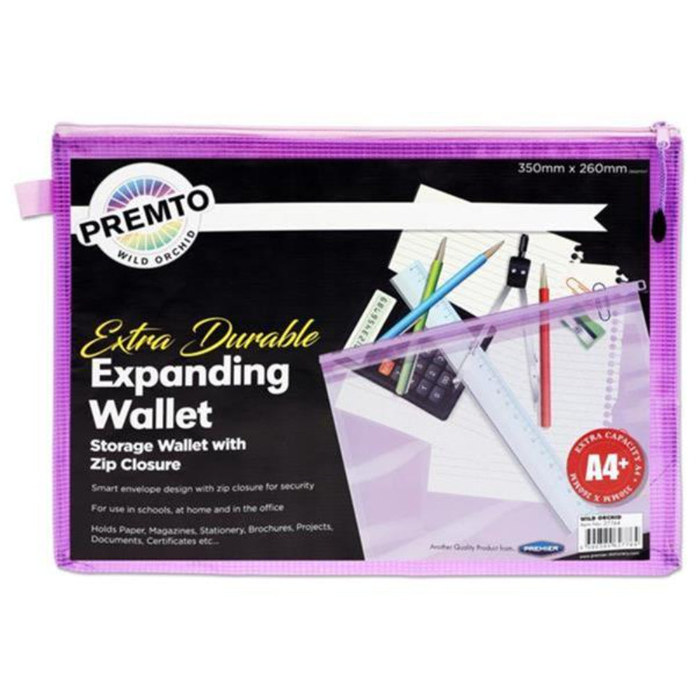 Premto Pastel A4+ Extra Durable Expanding Mesh Wallet with Zip - Wild Orchid Purple-Mesh Wallet Bags-Premto|StationeryShop.co.uk