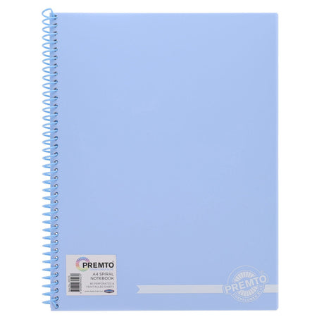 Premto Pastel A4 Spiral Notebook PP - 160 Pages - Cornflower Blue-A4 Notebooks-Premto|StationeryShop.co.uk