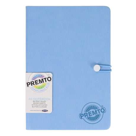 Premto Pastel A5 PU Leather Hardcover Notebook with Elastic Closure - 192 Pages - Cornflower Blue-A5 Notebooks-Premto|StationeryShop.co.uk