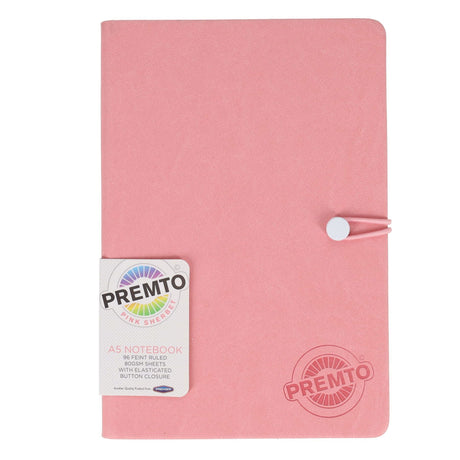 Premto Pastel A5 PU Leather Hardcover Notebook with Elastic Closure - 192 Pages - Pink Sherbet-A5 Notebooks-Premto|StationeryShop.co.uk