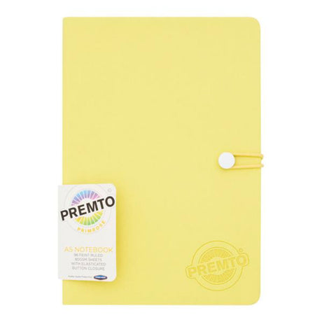 Premto Pastel A5 PU Leather Hardcover Notebook with Elastic Closure - 192 Pages - Primrose Yellow-A5 Notebooks-Premto|StationeryShop.co.uk