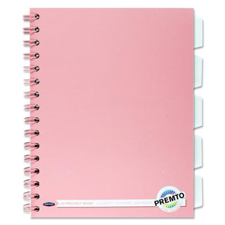 Premto Pastel A5 Wiro Project Book - 5 Subjects - 200 Pages - Pink Sherbet-Subject & Project Books-Premto|StationeryShop.co.uk