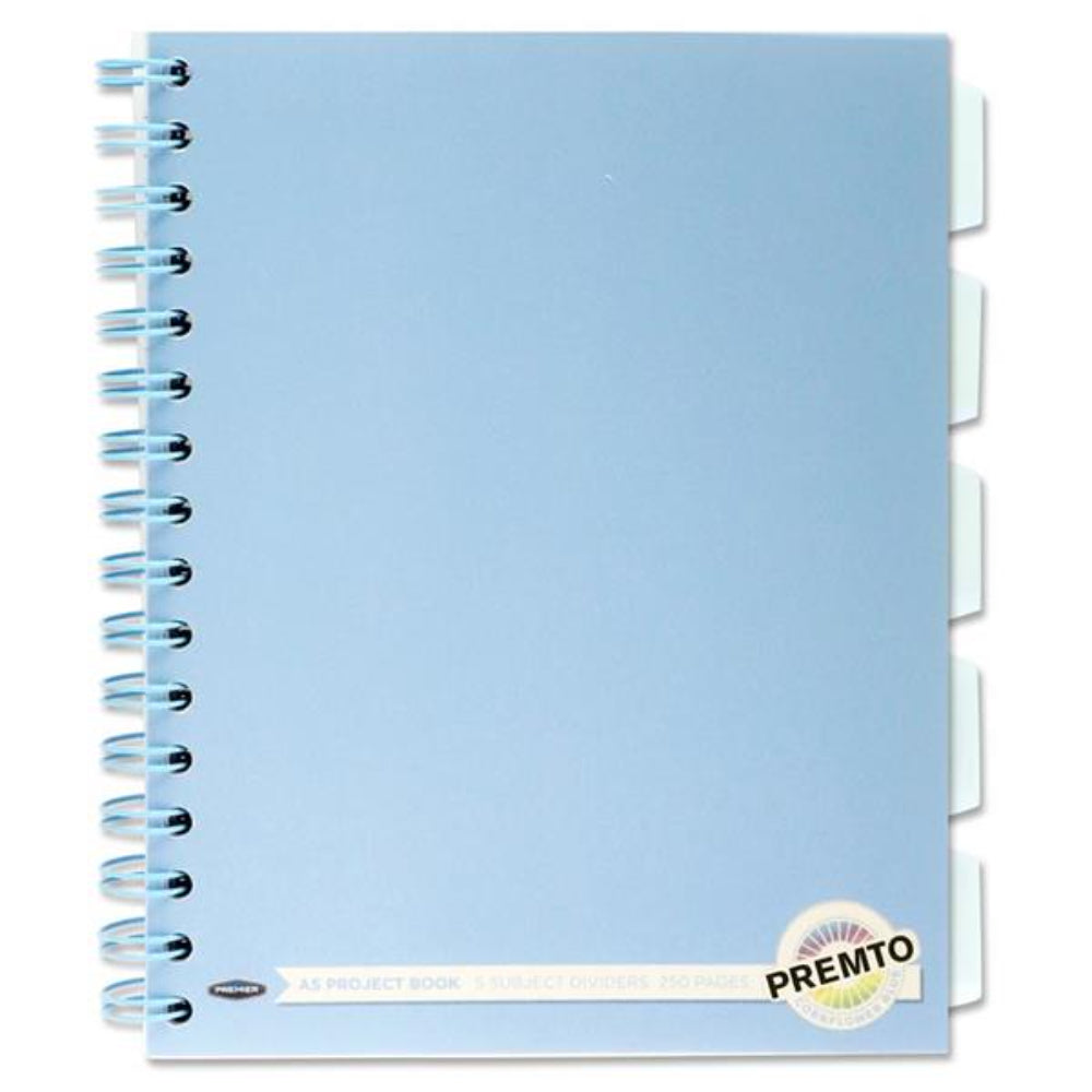 Premto Pastel A5 Wiro Project Book - 5 Subjects - 250 Pages - Cornflower Blue-Subject & Project Books-Premto|StationeryShop.co.uk