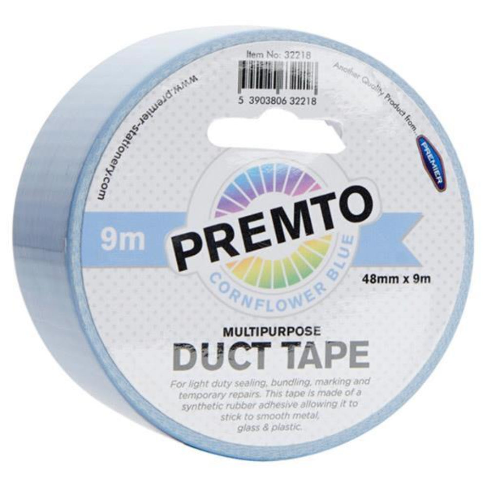 Premto Pastel Multipurpose Duct Tape - 48mm x 9m - Cornflower Blue-Multipurpose Tape-Premto|StationeryShop.co.uk