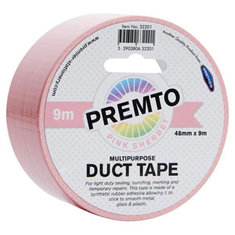Premto Pastel Multipurpose Duct Tape - 48mm x 9m - Pink Sherbet-Multipurpose Tape-Premto|StationeryShop.co.uk