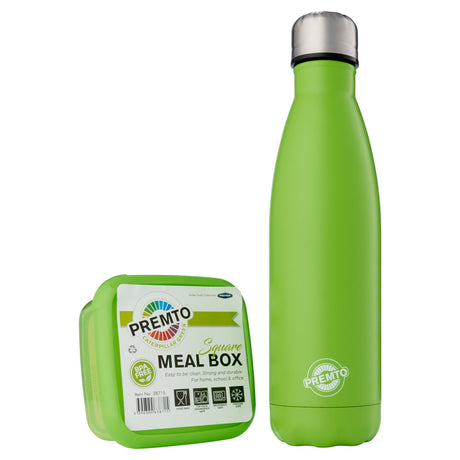 Premto Snack Box & Stainless Steel Bottle - Caterpillar Green-Lunch Sets-Premto|StationeryShop.co.uk