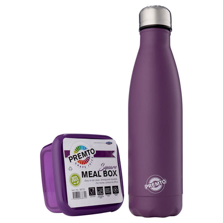 Premto Snack Box & Stainless Steel Bottle - Grape Juice Purple-Lunch Sets-Premto|StationeryShop.co.uk