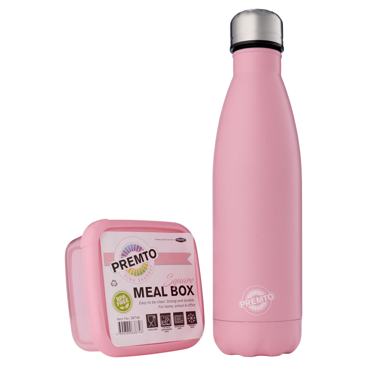 Premto Snack Box & Stainless Steel Bottle - Pastel - Pink Sherbet-Lunch Sets-Premto|StationeryShop.co.uk