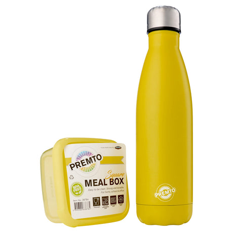 Premto Snack Box & Stainless Steel Bottle - Sunshine Yellow-Lunch Sets-Premto|StationeryShop.co.uk