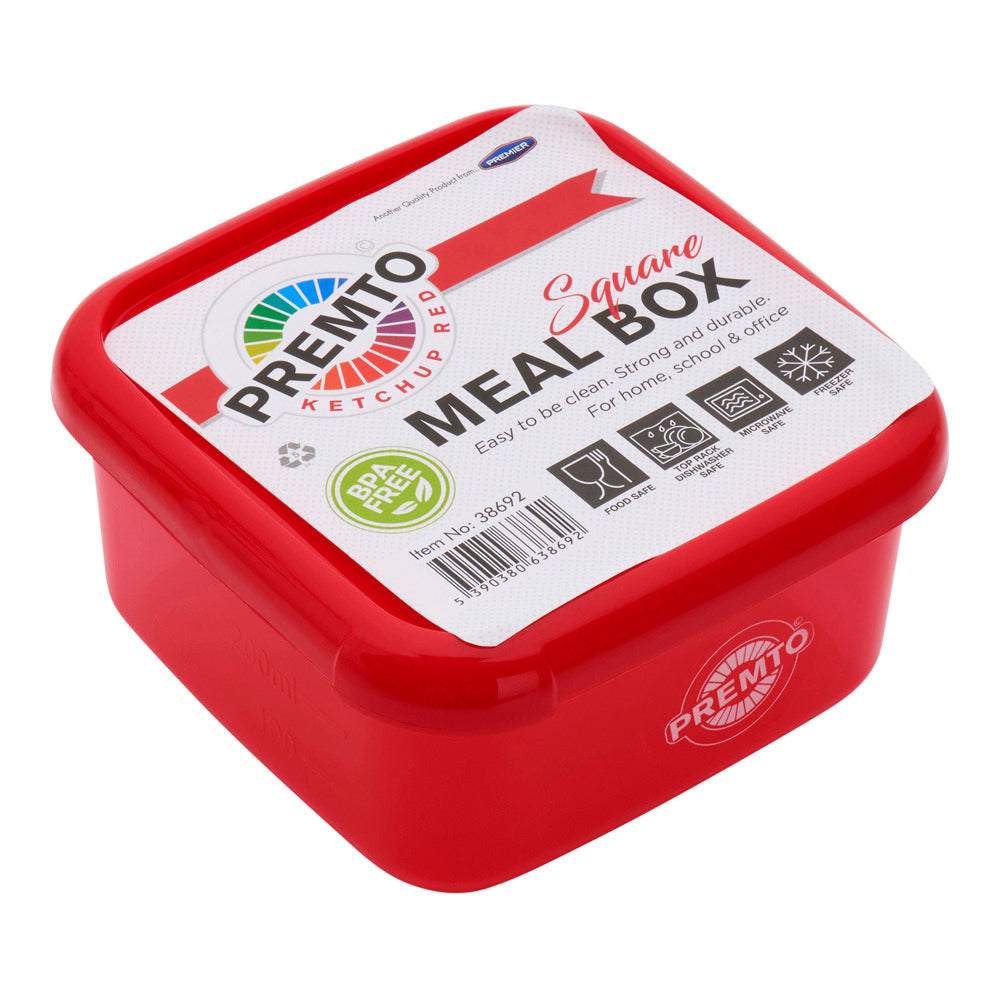 Premto Square BPA Free Meal Box - Microwave Safe - Ketchup Red-Lunch Boxes-Premto|StationeryShop.co.uk