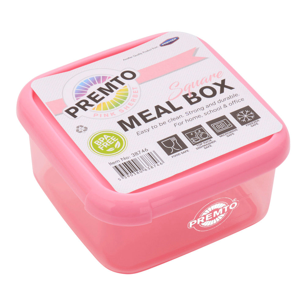 Premto Square BPA Free Meal Box - Microwave Safe - Pastel - Pink Sherbet-Lunch Boxes-Premto|StationeryShop.co.uk