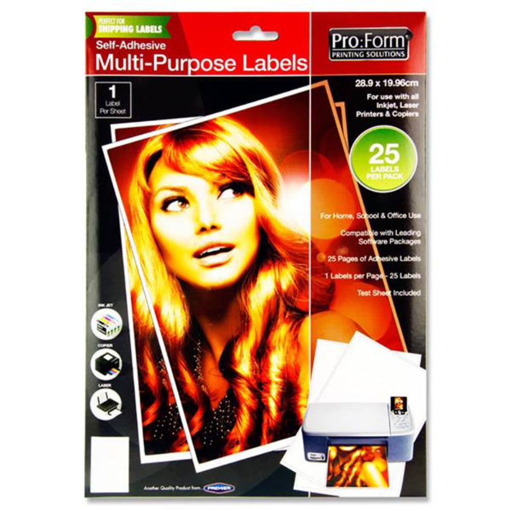 Pro:Form Self Adhesive Multipuprose Labels - 199x289mm - 25 Sheets-Labels-Pro:Form|StationeryShop.co.uk