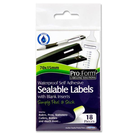 Pro:Form Waterproof Sealable Labels with Blank Inserts - 70x15mm - Pack of 18-Labels-Pro:Form|StationeryShop.co.uk