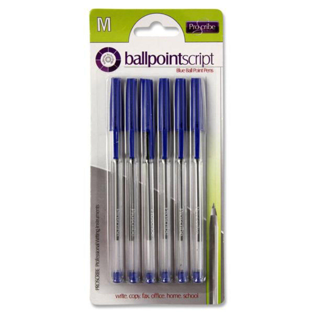 Pro:Scribe Ballpoint Pens - Blue Ink - Pack of 6-Ballpoint Pens-Pro:Scribe|StationeryShop.co.uk