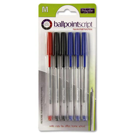 Pro:Scribe Ballpoint Pens - Blue, Red, Black Ink - Pack of 6-Ballpoint Pens-Pro:Scribe|StationeryShop.co.uk
