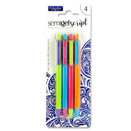 Pro:Scribe Card Semigel Script Retractable Gel Pens - Pack of 4-Gel Pens-Pro:Scribe|StationeryShop.co.uk